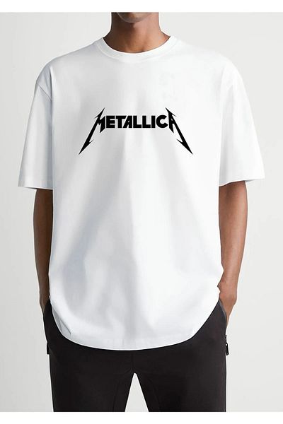 Guillermo Oversize White Metalica Logo Printed T-shirt