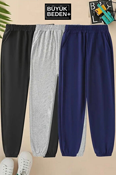 Superlife Üçlü Eşofman Büyük Beden Lastik Paça İnce Eşofman Altı SPR25BEA51-3