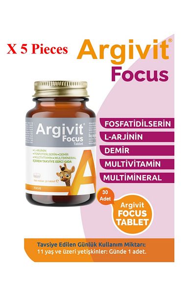 Argivit Focus Phosphatidylcerin, L-Arginine, Multivitamin and Multi-Mineral 30 Tablets 5 Pieces