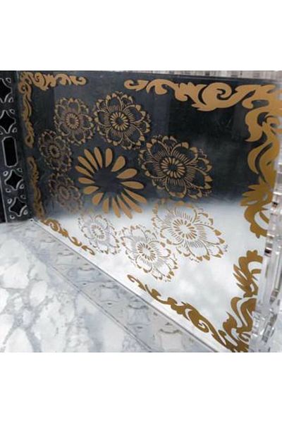 Generica Gold decorated acrylic tray for hospitality and serving, size 30*50 cm