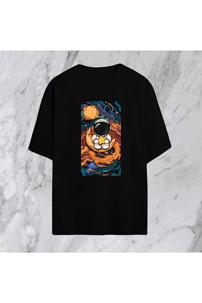 Frisson Oversize Unisex Artistic Astronaut Black Tshirt