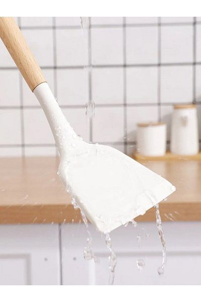 Qerhome Bamboo Handle Silicone Spatula 1 Piece