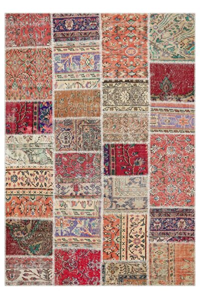 Grandhedefhalı Geneleksel El Dokuma  Bej Naturel Rengi Patchwork Halı