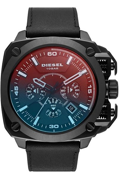Diesel Men's DZ7448 Bamf Black Leather Watch, Black, strip