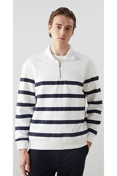 DEMOİSELLE Men's Polo Neck Striped Sweatshirt