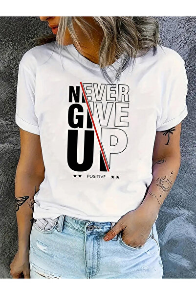 GALASHOP Never grafik kadınlar için Tişört