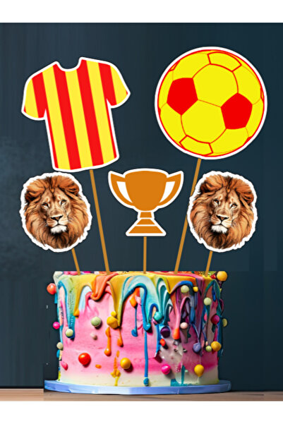 Hiras Dizayn 5 parça Futbol Sarı Kırmızı Taraftar Temalı Doğum Günü Süsü Past...