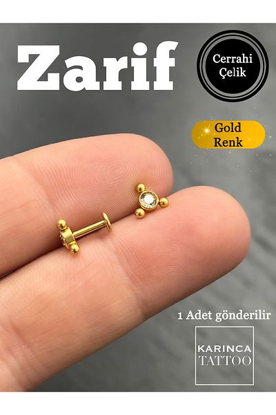Karınca Piercing Elegant High Quality Gold Color Ear Helix Jewelled Tragus Piercing (Ant Tattoo)