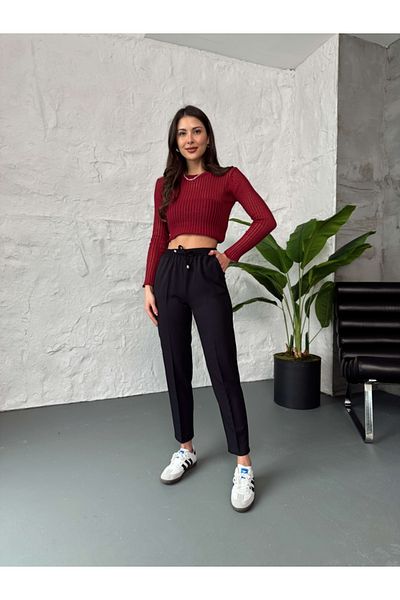 Elif Özbey Butik Black Elastic Waist Carrot Trousers