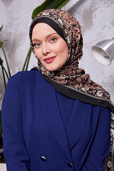 Levidor Siyah Etnik Çiçekli Royal Şal