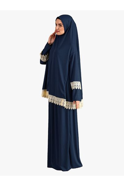 DAKKA KADİMA Jersey Navy Blue Two Piece Lace Prayer Dress