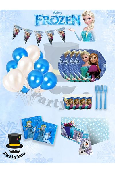 PartyPoo Σετ γενεθλίων Frozen Elsa για 8 άτομα |   Προμήθειες για πάρτι με θέμα Elsa & Anna Eco2