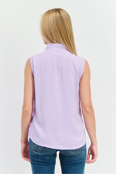 Calvin Klein Women Tie Neck Sleeveless Textured Top, Lavender