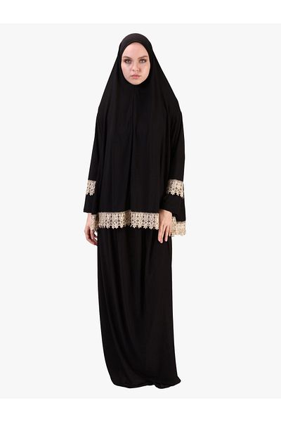 DAKKA KADİMA Two Piece Lace Prayer Dress Black