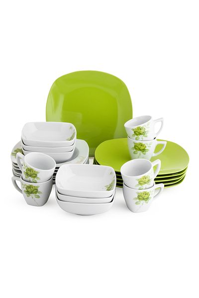 Dania Porcelain Dinner Set 24 Piece Green Design