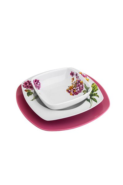 Dania Porcelain Dinner Set 24 Piece Red Design
