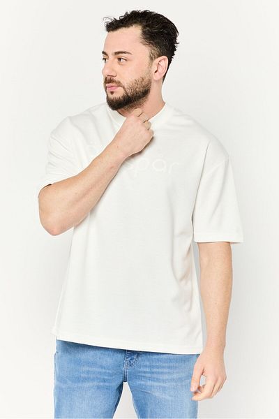 Algspar Men Crew Neck Short Sleeves Brand Logo T-shirt, Off White