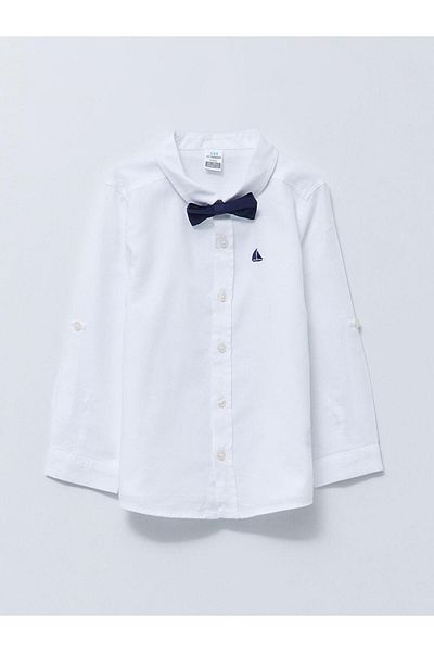 LC Waikiki Long Sleeve Embroidery Detailed Cotton Baby Boy Shirt and Bow Tie 2-Piece Set (S2)