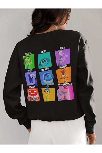 SEVBANO Insiide Out Cartoon Printed Unisex Oversize Reverse Face Sweatshirt