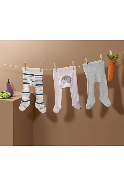 Tchibo Baby Girls 3pcs. Tights, Pink And Grey And White Combo