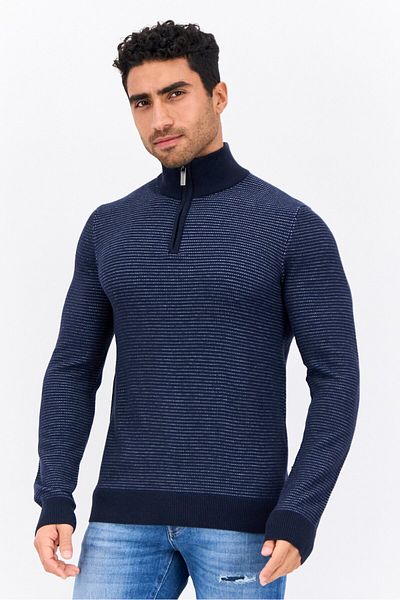 Perry Ellis Men Mock Neck Long Sleeves Micro Stripe Print Sweatshirt, Navy