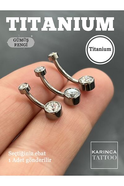 Karınca Piercing Titanium Belly Piercing - Stone Detailed, Silver and Gold Gold Color