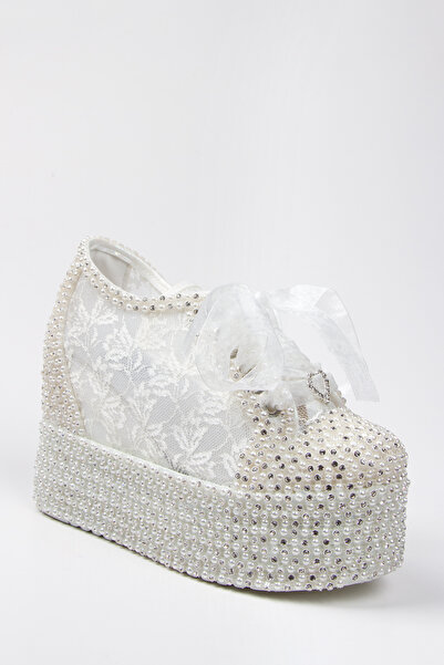 Ayakkabı Tutkusu Stilo ® Nikah Düğün Nişan Gizli Topuklu Taşlı İncili Yüksek Topuklu Tasarım Ayakkabı