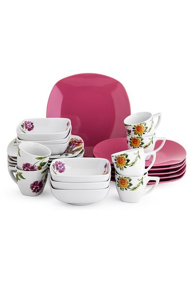 Dania Porcelain Dinner Set 24 Piece Red Design