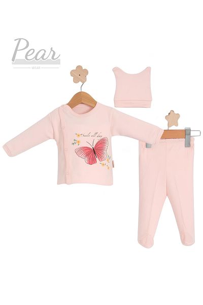 Pear Wear Butterfly Patterned 3-Piece Hospital Release 100% Cotton Organic Baby Set