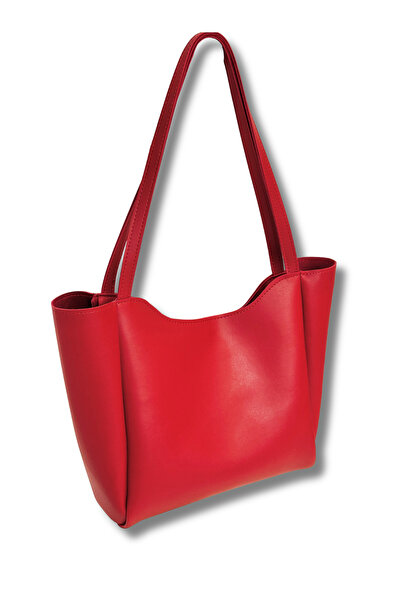 Kontes Women's Red Shopper Hand and Shoulder Bag with Zipper and Snap Closure