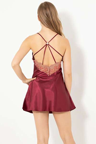 Farya Home Faryanight Satin Lace Stone Back Detailed Rope Strap Nightgown
