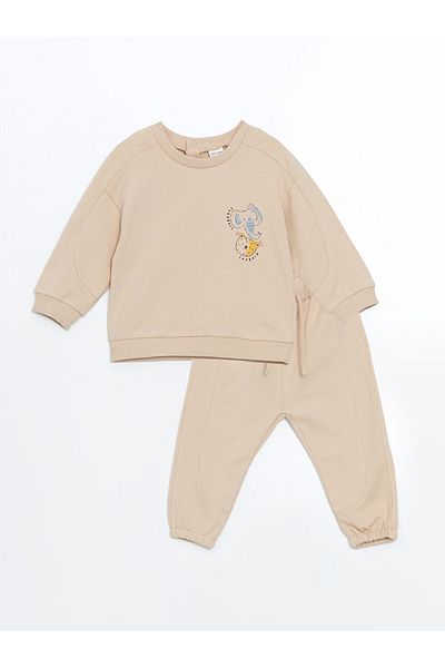 LC Waikiki Crew Neck Printed Sweatshirt and Sweatpants for Baby Boy - Set of 2