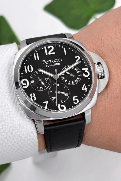 Ferrucci Leather Cord Men's Wristwatch 3 Atm - Black Silver