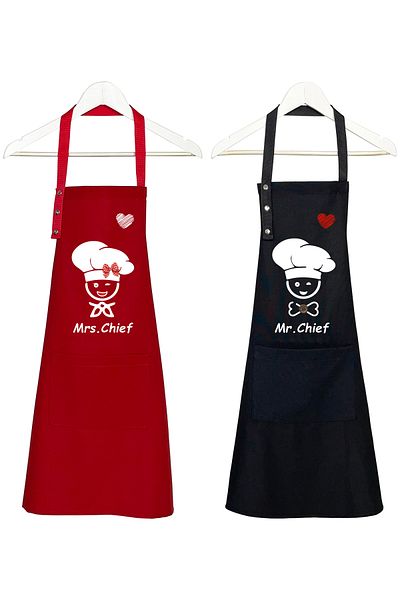 Hulganz Kitchen Apron Set of 2 Stain-Repellent Water-Repellent Fabric Chef Dowry Apron with Pocket