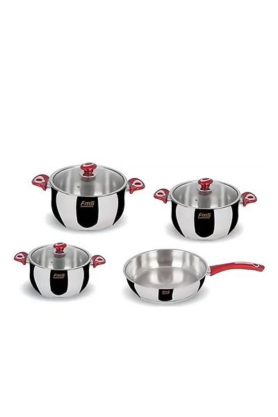 FMS 7 Piece Ideal Steel Cookware Set Red