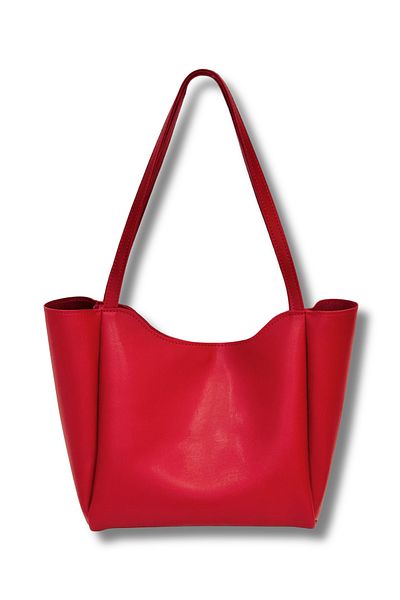 Kontes Women's Red Shopper Hand and Shoulder Bag with Zipper and Snap Closure