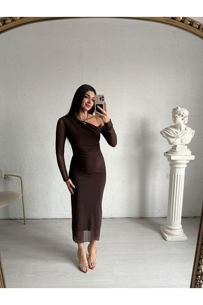 buqre's moda Φόρεμα από τούλι με μοτίβο με έναν ώμο