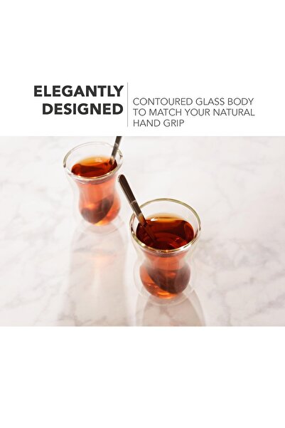 Home Zone Set of 4 - Double Wall Turkish Tea Glasses - 120 ml Insulated Heat Resistant & Lightweight