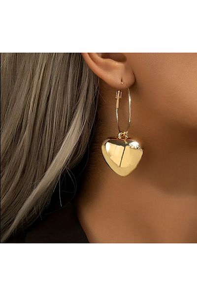 MEECY Ring Heart Dangle Women's Gold Large Earrings