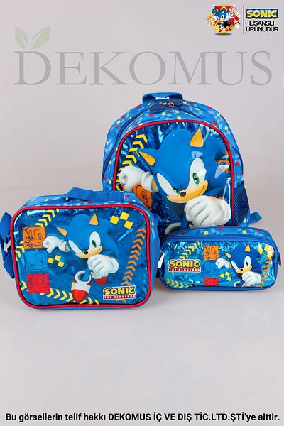 Sonic Geantă de grădiniță cu licență - Dimensiune mică 32 cm, un singur compartiment, geantă pentru nutriție și creion