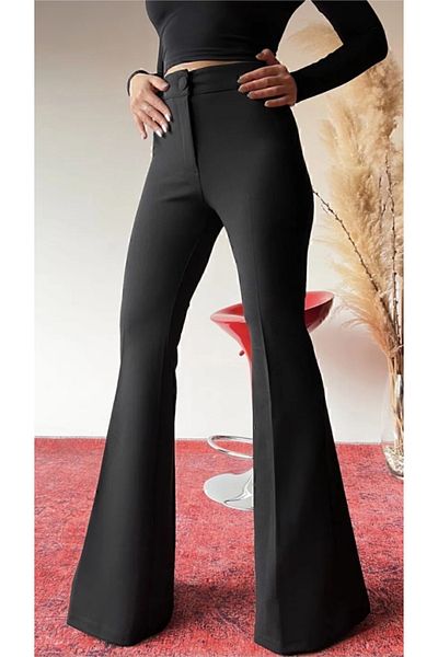 Heyya Spanish Leg High Waist Crepe Fabric Black Pants 110cm