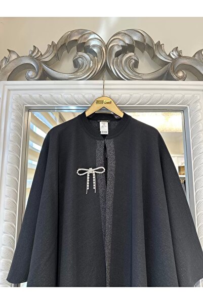 Invee İNVEE 6104 Simli Siyah Panço-Şal