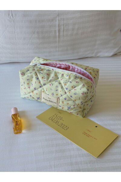 Punchiess Малка жълта чантичка за грим с флорален мотив