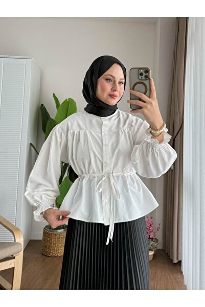 Miraydın Butik Cămașă albă de damă - Top cu fustă cu talie adunată