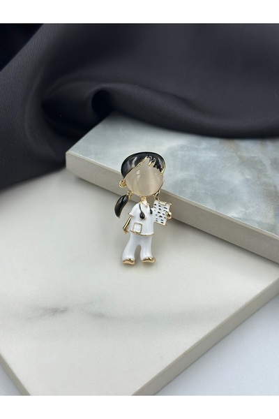 Genel Markalar Siyah Saçlı Kadın Doktor Hemşire Sağlık Çalışanı Figürlü Broş Yaka İğnesi