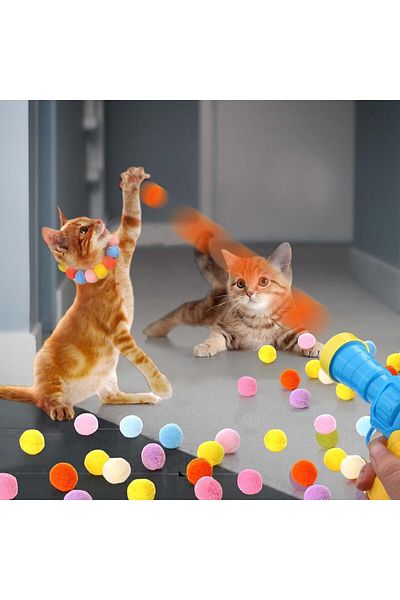 TİNEKE Interactive Cat Play Gun with Fun 3Pcs Plush Balls
