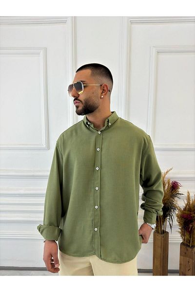 elkumoda Πουκάμισο από ύφασμα μουσελίνας Oversize με όρθιο γιακά, χαλαρό βαμβακερό πουκάμισο με κουμπιά πουκάμισο