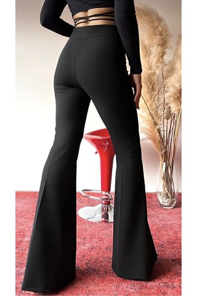 Heyya Spanish Leg High Waist Crepe Fabric Black Pants 110cm