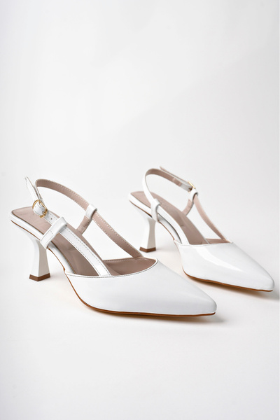 moun shoes Women's White Patent Leather Pointed Heeled Shoes with Thin Buckle