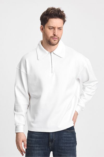 cotside Pique Fabric Men's Polo Neck Oversize Half Zipper Sweatshirt